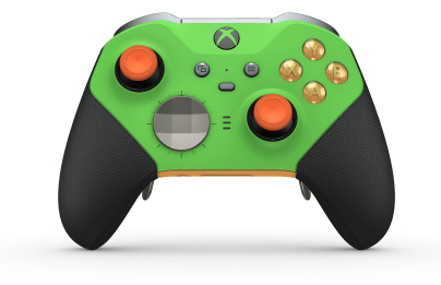Xbox Elite Wireless Controller Series 2 – Core - Framsida: Velocity Green + gummerat grepp, Styrknapp: Facett, Bright Silver (Metall), Baksida: Ljusorange + gummerat grepp