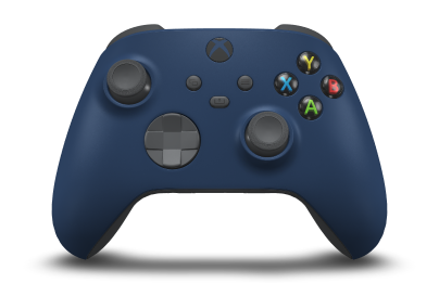 Controller with Midnight Blue body, Storm Grey D-pad, and Storm Grey thumbsticks - front view