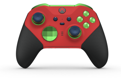 Xbox Elite Wireless Controller Series 2 - Core - Framsida: Pulse Red + gummerat grepp, Styrknapp: Facett, Velocity Green (Metall), Baksida: Pulse Red + gummerat grepp