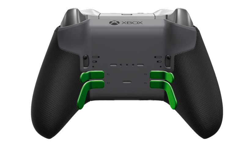 Xbox Elite Wireless Controller Series 2 - Core - Corpo: Preto Carbono + Pegas em Borracha, Botão Direcional: Facetado, Bright Silver (Metal), Traseira: Cinzento Tempestade + Pegas em Borracha