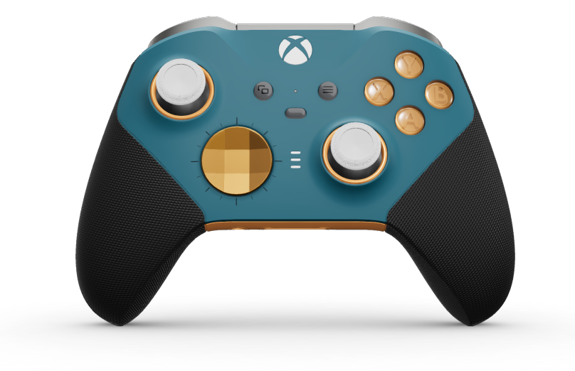Comando Sem Fios Xbox Elite Series 2 - Core - Corps: Mineral Blue + poignées caoutchoutées, BMD: À facettes, Soft Orange (métal), Arrière: Soft Orange + poignées caoutchoutées