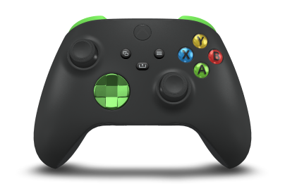 Controller with Carbon Black body, Velocity Green (Metallic) D-pad, and Carbon Black thumbsticks - front view