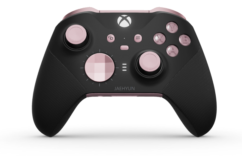 Xbox Elite 무선 컨트롤러 Series 2 - 코어 - Body: Carbon Black + Rubberised Grips, D-pad: Facet, Soft Pink (Metal), Back: Soft Pink + Rubberised Grips