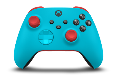 Controller with Dragonfly Blue body, Dragonfly Blue D-pad, and Pulse Red thumbsticks - front view