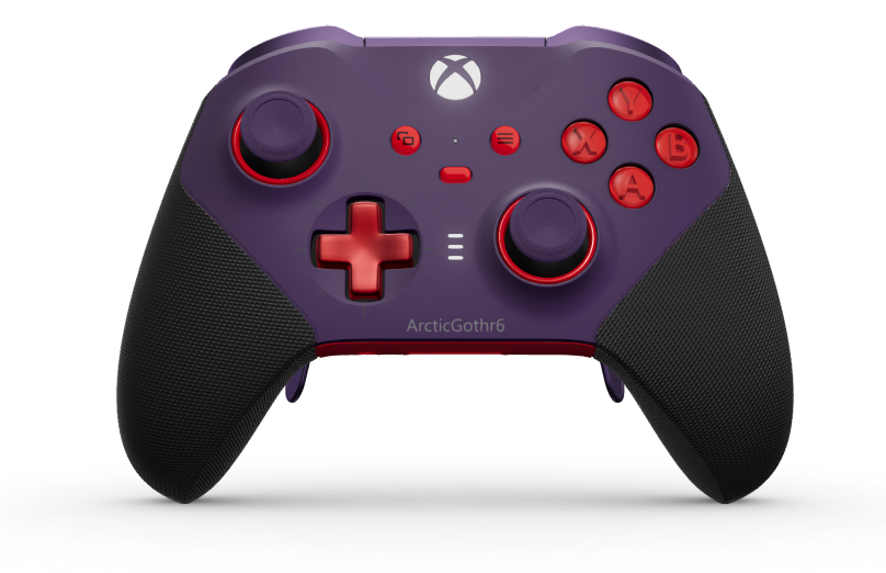 Xbox Elite Wireless Controller Series 2 - Core - Body: Astral Purple + Rubberized Grips, D-pad: Cross, Pulse Red (Metal), Back: Pulse Red + Rubberized Grips