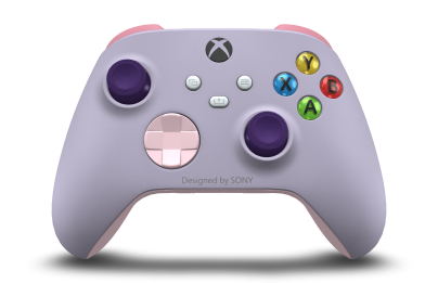 Controller with Soft Purple body, Soft Pink D-pad, and Astral Purple thumbsticks - front view