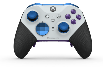 Xbox Elite Wireless Controller Series 2 - Core - Behuizing voorzijde: Robotwit + rubberen handvatten, D-pad: Facet, Photon Blue (Metal), Behuizing achterzijde: Astralpaars + rubberen handvatten