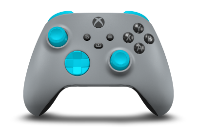 Xbox draadloze controller - Corpo: Ash Gray, Botões Direcionais: Azul Libélula, Manípulos Analógicos: Azul Libélula