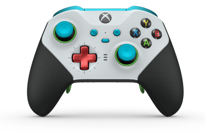 Xbox Elite 無線控制器 Series 2 - Core - Corpo: Branco Robot + Pegas em Borracha, Botão Direcional: Cruz, Vermelho Forte (Metal), Traseira: Preto Carbono + Pegas em Borracha