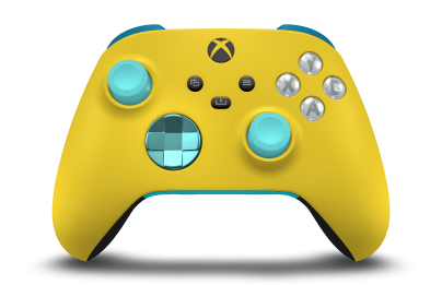 Controller with Lighting Yellow body, Glacier Blue (Metallic) D-pad, and Glacier Blue thumbsticks - front view