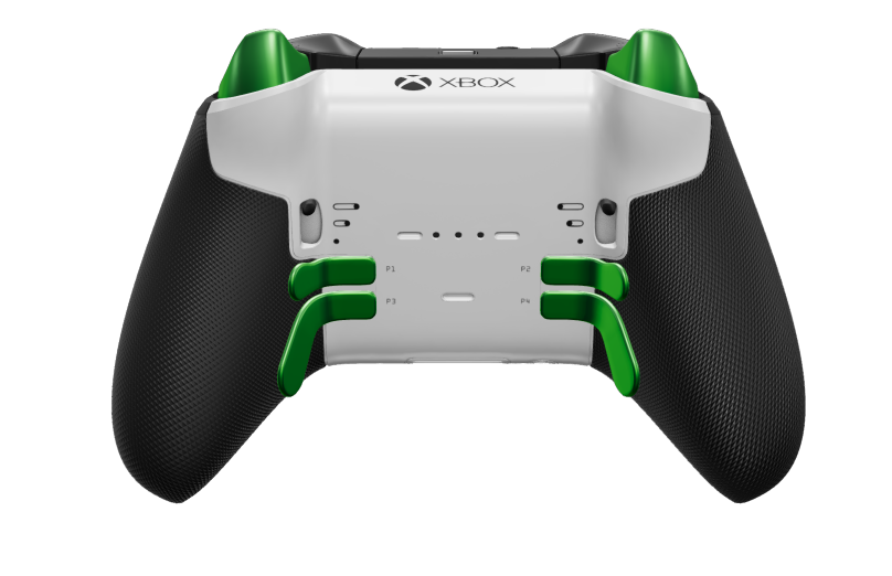 Xbox Elite Wireless Controller Series 2 – Core - Corps: Robot White + poignées caoutchoutées, BMD: À facettes, Velocity Green (métal), Arrière: Robot White + poignées caoutchoutées