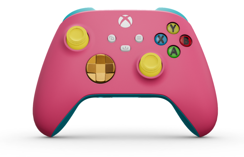 Xbox Wireless Controller - 몸체: 딥 핑크, 방향 패드: 소프트 오렌지(메탈릭), 엄지스틱: 라이팅 옐로우