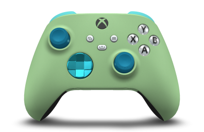 Xbox Wireless Controller - Hoofdtekst: Zachtgroen, D-Pads: Libelleblauw (metallic), Duimsticks: Mineraalblauw