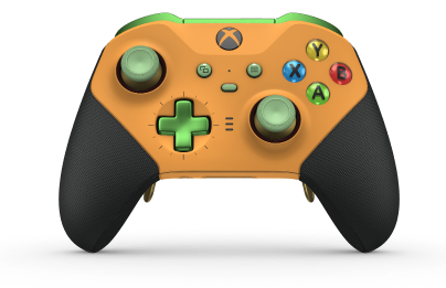 Xbox Elite ワイヤレスコントローラー シリーズ 2 - Core - Behuizing voorzijde: Zacht oranje + rubberen handvatten, D-pad: Cross, Velocity Green (Metal), Behuizing achterzijde: Zacht oranje + rubberen handvatten
