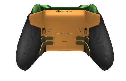 Xbox Elite ワイヤレスコントローラー シリーズ 2 - Core - Behuizing voorzijde: Zacht oranje + rubberen handvatten, D-pad: Cross, Velocity Green (Metal), Behuizing achterzijde: Zacht oranje + rubberen handvatten