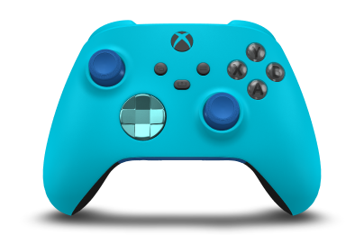 Controller with Dragonfly Blue body, Glacier Blue (Metallic) D-pad, and Shock Blue thumbsticks - front view
