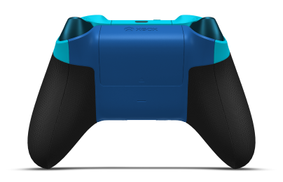 Controller with Dragonfly Blue body, Glacier Blue (Metallic) D-pad, and Shock Blue thumbsticks - back view