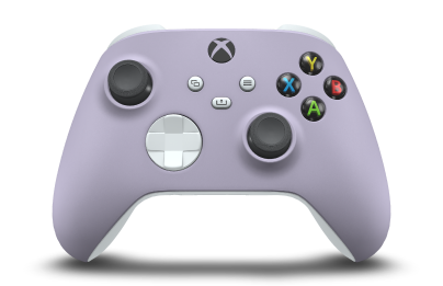 Controller with Soft Purple body, Robot White D-pad, and Storm Grey thumbsticks - front view