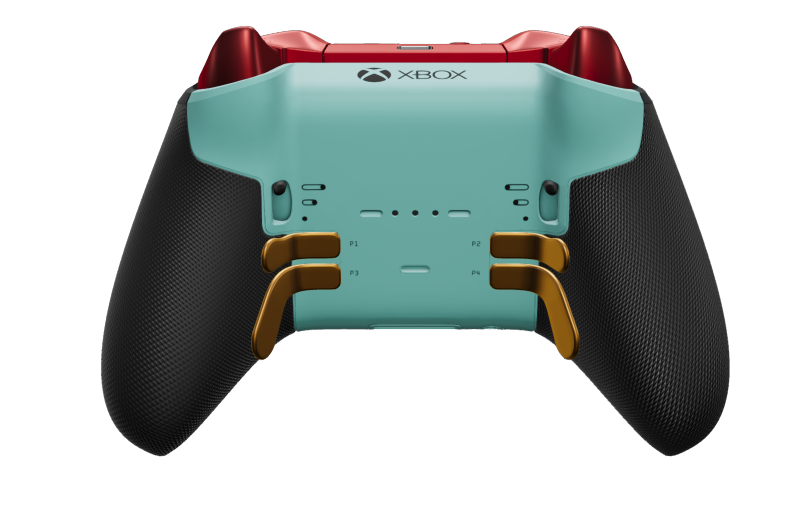 Xbox Elite Wireless Controller Series 2 - Core - Corps: Glacier Blue + poignées caoutchoutées, BMD: À facettes, Hero Gold (métal), Arrière: Glacier Blue + poignées caoutchoutées