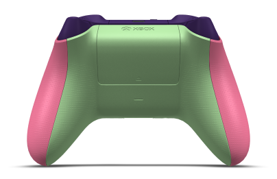 Controller with Deep Pink body, Soft Green D-pad, and Astral Purple thumbsticks - back view