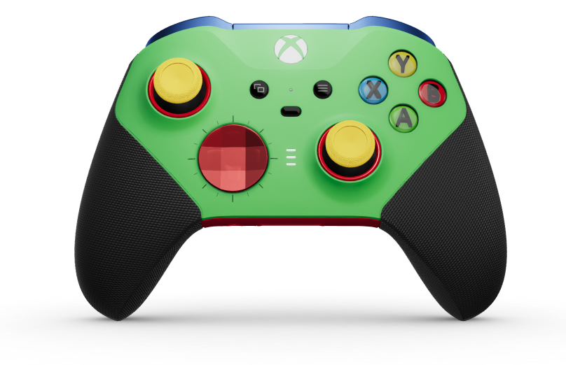 Xbox Elite Wireless Controller Series 2 - Core - Behuizing voorzijde: Velocity-groen + rubberen handvatten, D-pad: Gefacetteerd, pulsrood (metaal), Behuizing achterzijde: Pulsrood + rubberen handvatten