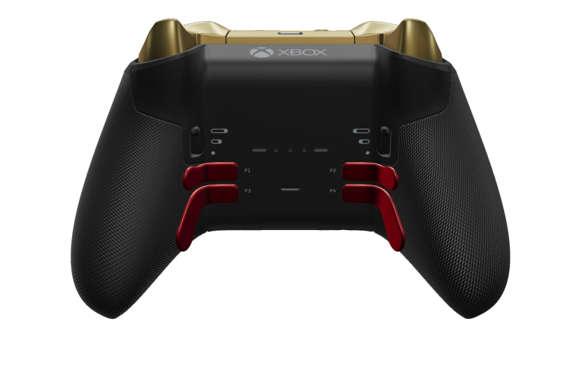 Xbox Elite Wireless Controller Series 2 - Core - Behuizing voorzijde: Stormgrijs + rubberen handvatten, D-pad: Gefacetteerd, heldengoud (metaal), Behuizing achterzijde: Carbonzwart + rubberen handvatten