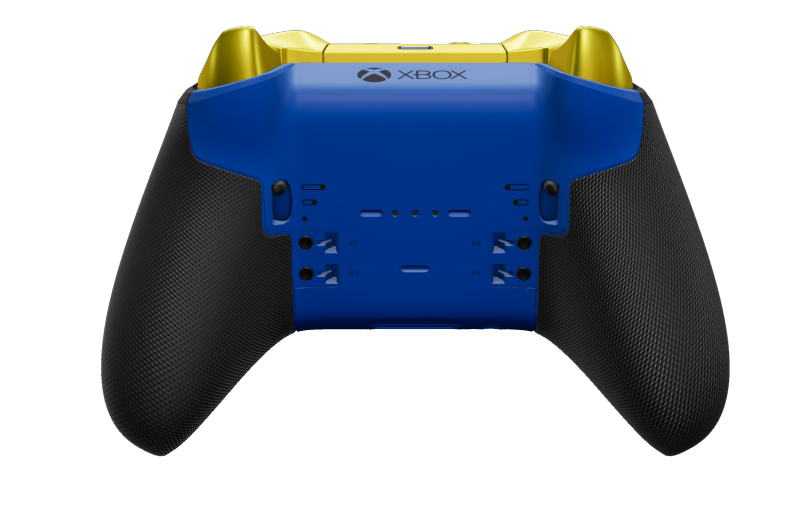 Xbox Elite Wireless Controller Series 2 - Core - 몸체: 쇼크 블루 + 고무 코팅 그립, 방향 패드: 패싯, 포톤 블루(메탈), 뒤로: 쇼크 블루 + 고무 코팅 그립