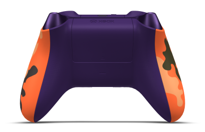 Controller with Blaze Camo body, Astral Purple (Metallic) D-pad, and Astral Purple thumbsticks - back view