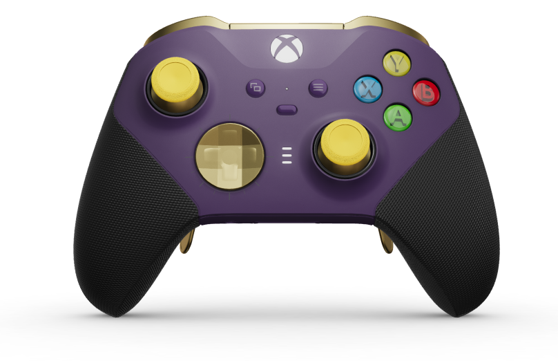 Xbox Elite Wireless Controller Series 2 - Core - Corps: Astral Purple + poignées caoutchoutées, BMD: À facettes, Hero Gold (métal), Arrière: Astral Purple + poignées caoutchoutées