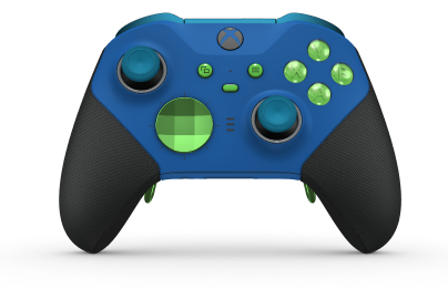 Xbox Elite Wireless Controller Series 2 - Core - Body: Shock Blue + Rubberized Grips, D-pad: Facet, Velocity Green (Metal), Back: Shock Blue + Rubberized Grips