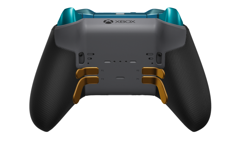 Xbox Elite Wireless Controller Series 2 - Core - Corps: Glacier Blue + poignées caoutchoutées, BMD: À facettes, Mineral Blue (métal), Arrière: Storm Gray + poignées caoutchoutées