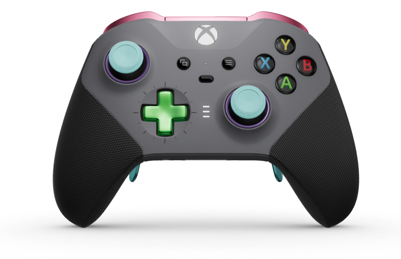 Xbox Elite Wireless Controller Series 2 - Core - Behuizing voorzijde: Stormgrijs + rubberen handvatten, D-pad: Cross, Velocity Green (Metal), Behuizing achterzijde: Stormgrijs + rubberen handvatten