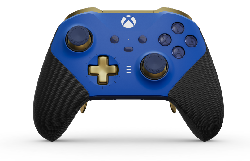Xbox Elite Wireless Controller Series 2 - Core - Body: Shock Blue + Rubberized Grips, D-pad: Cross, Hero Gold (Metal), Back: Midnight Blue + Rubberized Grips
