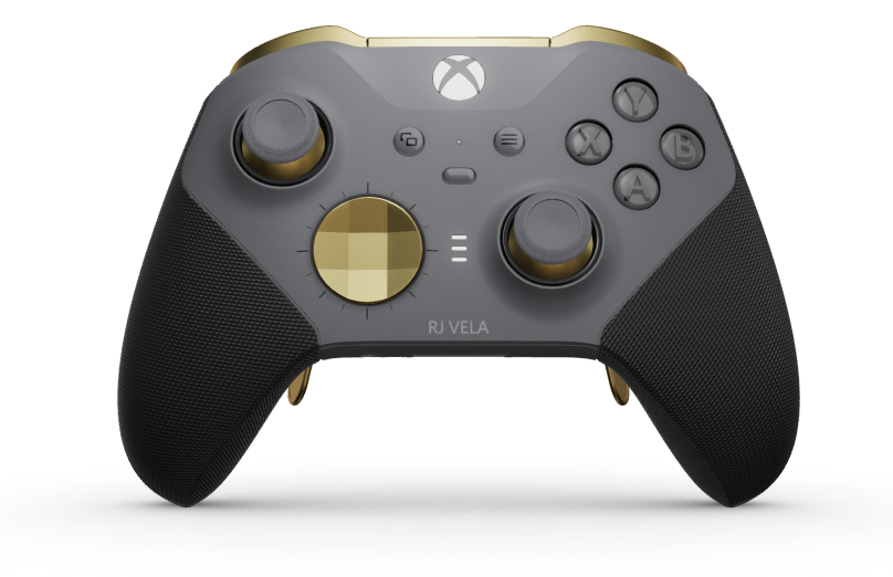 Xbox Elite Wireless Controller Series 2 - Core - Body: Storm Gray + Rubberized Grips, D-pad: Faceted, Hero Gold (Metal), Back: Storm Gray + Rubberized Grips