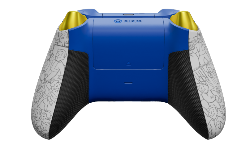 Xbox Wireless Controller - Text: Fallout, Steuerkreuze: Blitzgelb (Metallic), Analogsticks: Shock Blue