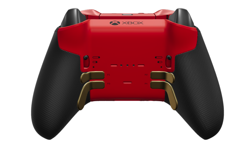 Xbox Elite Wireless Controller Series 2 – Core - Body: Storm Gray + Rubberised Grips, D-pad: Cross, Hero Gold (Metal), Back: Pulse Red + Rubberised Grips
