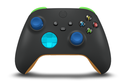 Kontroler bezprzewodowy Xbox - Hoofdtekst: Carbonzwart, D-Pads: Libelleblauw, Duimsticks: Shockblauw