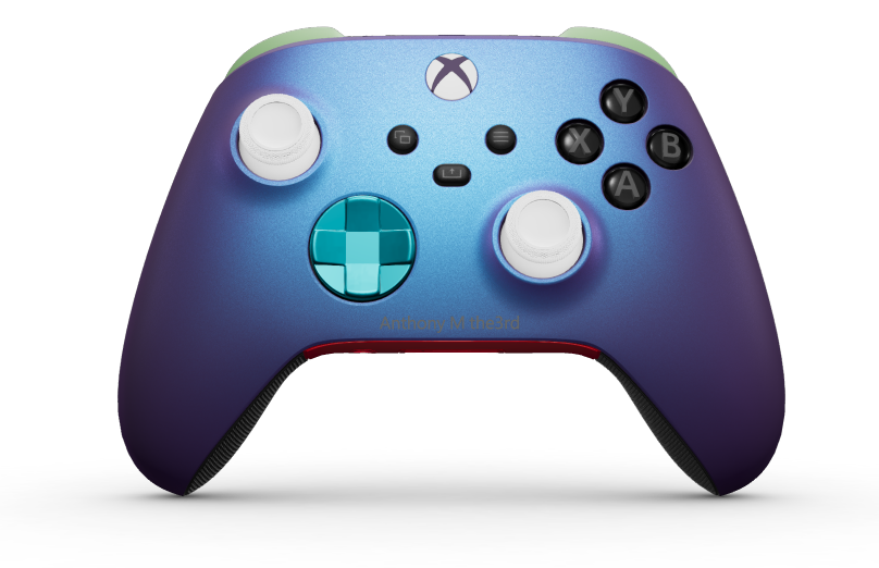 Xbox Wireless Controller - 몸체: Stellar Shift, 방향 패드: 드래곤플라이 블루(메탈릭), 엄지스틱: 로봇 화이트