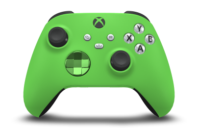 Controller with Velocity Green body, Velocity Green (Metallic) D-pad, and Carbon Black thumbsticks - front view