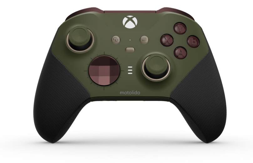 Xbox Elite Wireless Controller Series 2 - Core - 몸체: 녹터널 그린 + 고무 코팅 그립, 방향 패드: 패싯, 가넷 레드(메탈), 뒤로: 녹터널 그린 + 고무 코팅 그립