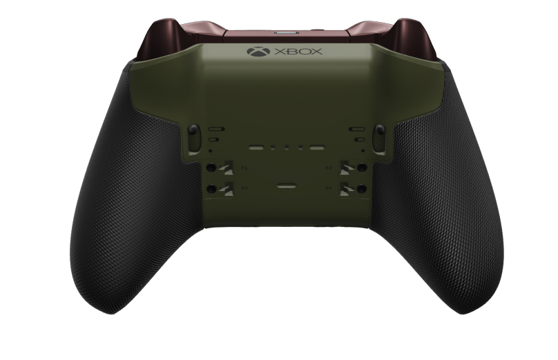 Xbox Elite Wireless Controller Series 2 - Core - 몸체: 녹터널 그린 + 고무 코팅 그립, 방향 패드: 패싯, 가넷 레드(메탈), 뒤로: 녹터널 그린 + 고무 코팅 그립