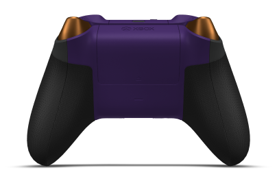 Controller with Carbon Black body, Soft Orange (Metallic) D-pad, and Astral Purple thumbsticks - back view