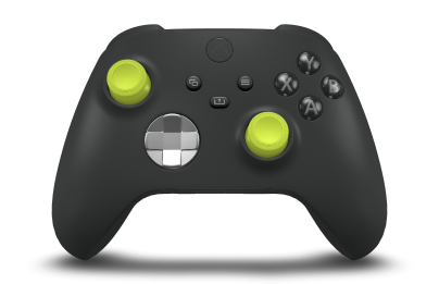 Controller with Carbon Black body, Bright Silver (Metallic) D-pad, and Electric Volt thumbsticks - front view