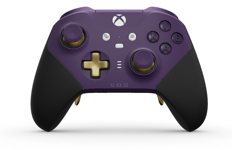 Xbox Elite Wireless Controller Series 2 - Core - Test: Astral Purple lila + gumírozott markolatok, l-választó: Kereszt, Hero arany (metál), Hátoldal: Astral Purple lila + gumírozott markolatok
