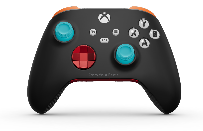 Xbox Wireless Controller - 機身: 碳黑色, 方向鍵: 脈衝紅 (金屬), 搖桿: 蜻蜓藍