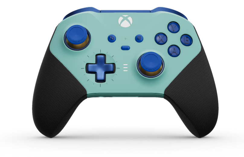 Xbox Elite Wireless Controller Series 2 - Core - Behuizing voorzijde: Gletsjerblauw + rubberen handvatten, D-pad: Cross, Photon Blue (Metal), Behuizing achterzijde: Gletsjerblauw + rubberen handvatten