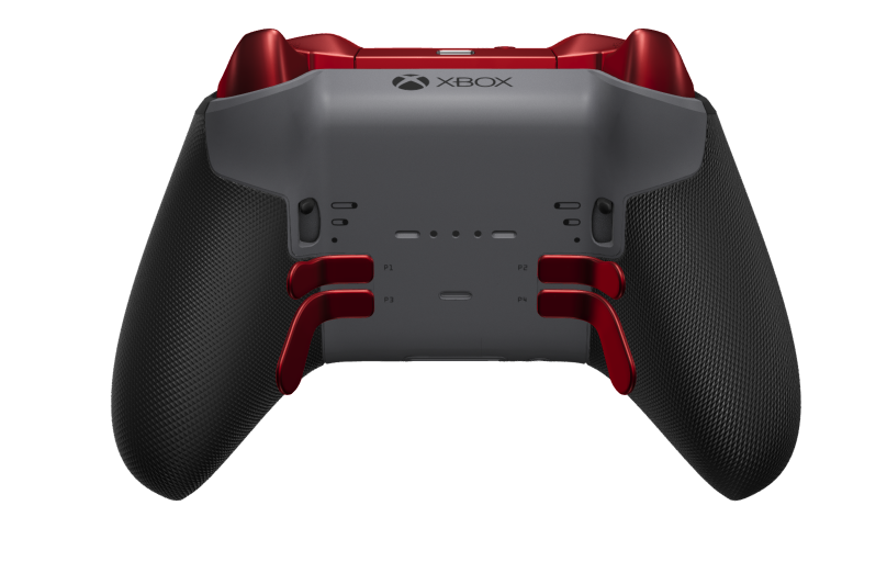 Xbox Elite Wireless Controller Series 2 – Core - Corps: Storm Gray + poignées caoutchoutées, BMD: À facettes, Pulse Red (métal), Arrière: Storm Gray + poignées caoutchoutées