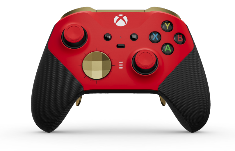 Xbox Elite Wireless Controller Series 2 - Core - Behuizing voorzijde: Pulsrood + rubberen handvatten, D-pad: Facet, Hero Gold (metaal), Behuizing achterzijde: Carbonzwart + rubberen handvatten