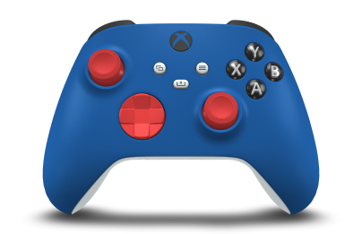 Controller with Shock Blue body, Pulse Red D-pad, and Pulse Red thumbsticks - front view