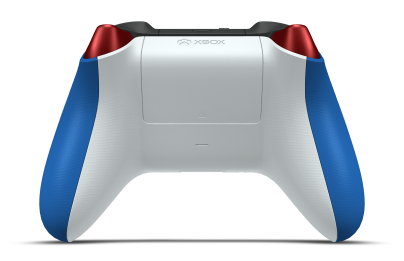 Controller with Shock Blue body, Pulse Red D-pad, and Pulse Red thumbsticks - back view